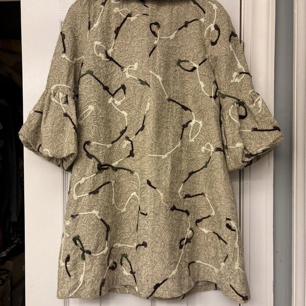 Anthropologie RYU Coat Tan Crochet Overlay Front Large Button Size Small Lined - Picture 11 of 15